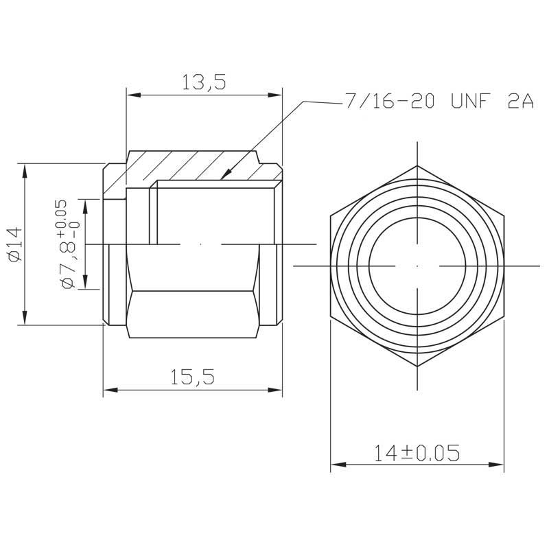 Pressfitting hun 7/16-20 45 grader konkav Rustfrit stål (drejelig)