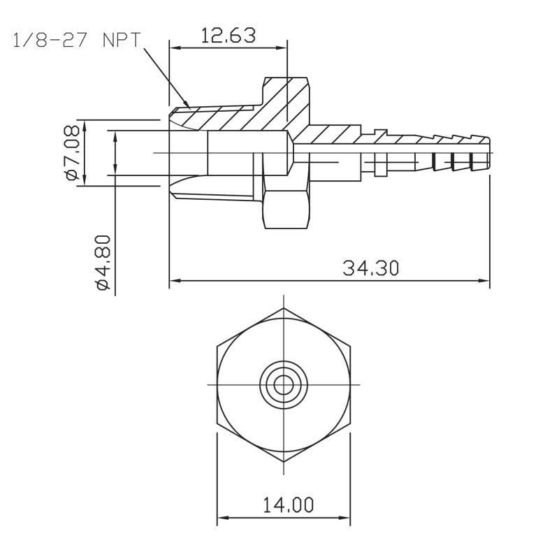 Bremsebeslag han 1/8 NPT rustfrit stål (ingen drejelig)