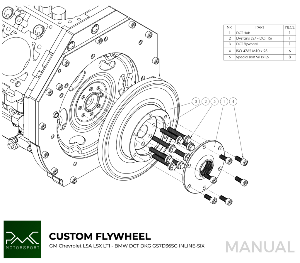 PMC Adapter sæt GM Chevrolet LSX - BMW DCT DKG Getrag GS7D36SG Inline-six (H)