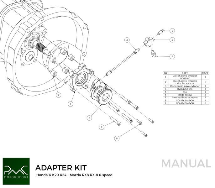 PMC Adapter sæt Honda K - Mazda RX-8 6-speed - 240mm / 9.45"