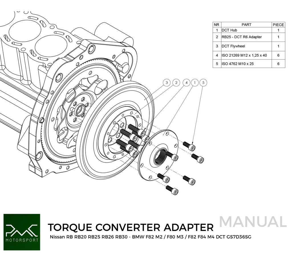 PMC Adapter sæt Nissan RB - BMW DCT DKG Getrag GS7D36SG Inline-six (H)