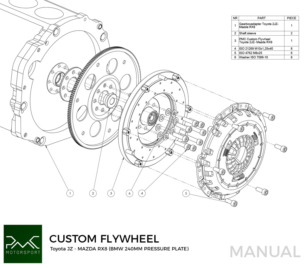 PMC Adapter sæt Toyota JZ - Mazda RX-8 - 240mm / 9.45"