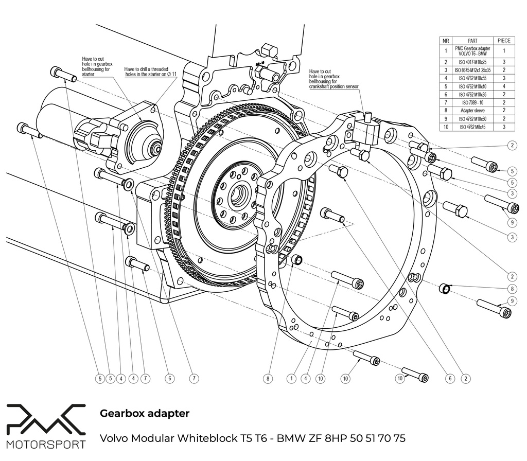 Adapter Kit Volvo Hvid motor T4/T5/T6 - BMW ZF 8HP 50 51 70 75